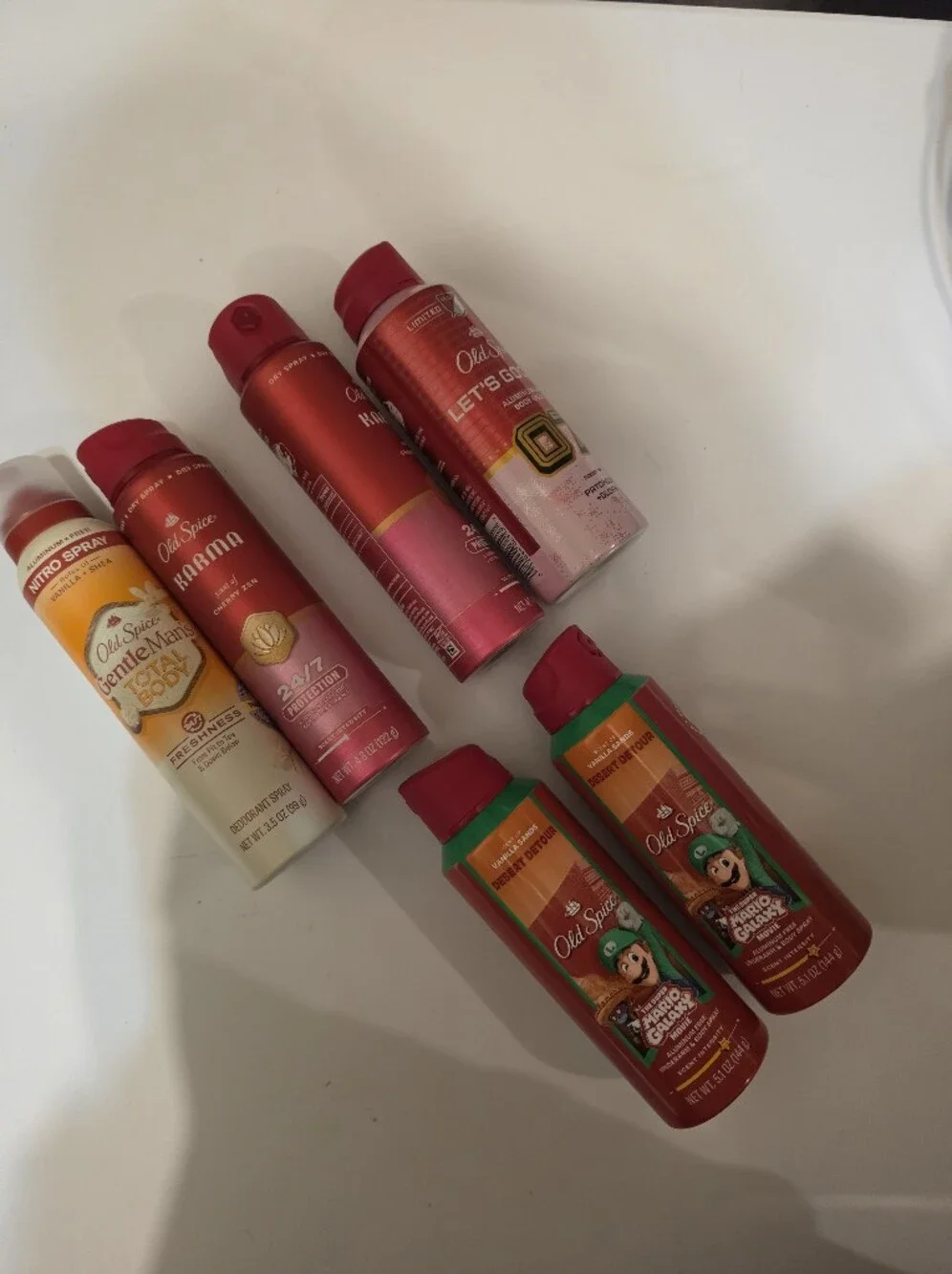 Old Spice Total Body Deodorant Spray Karma Vanilla Goooal Mario Bundle x6